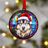 Alaskan Malamute in Santa Hat Suncatcher Decoration